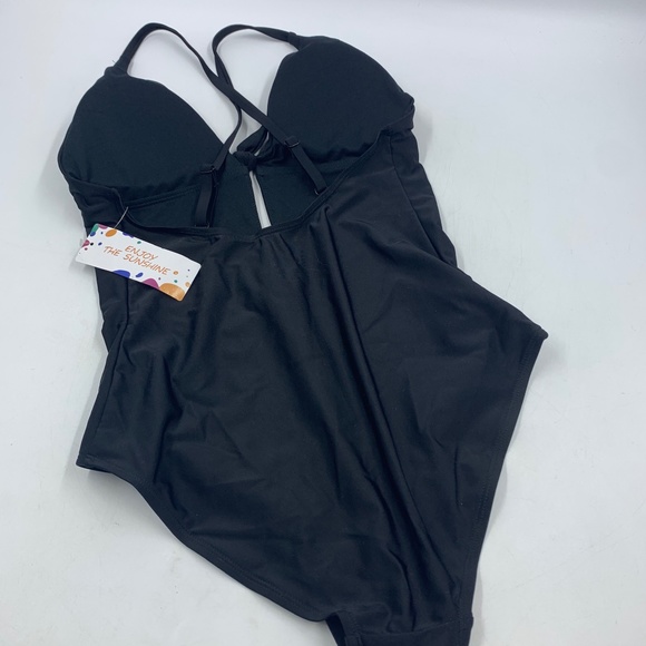 Enjoy The Sunshine Womens Medium Swimsuit Keyhole Bow Strappy Black NEW - Picture 7 of 9